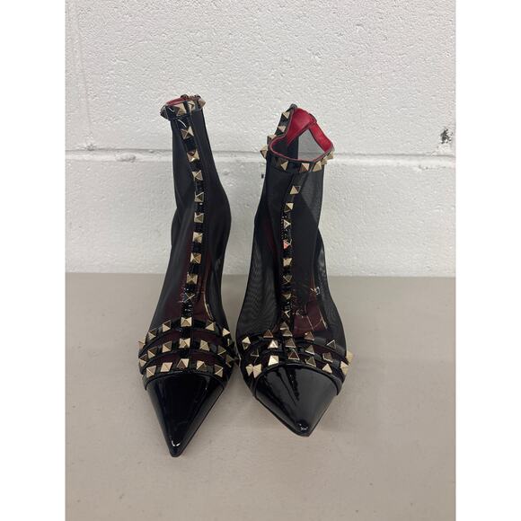 Valentino Sz 37 1/2 90mm Rockstud Black Mesh Pointed Toe Stiletto Ankle Boots - Picture 4 of 7